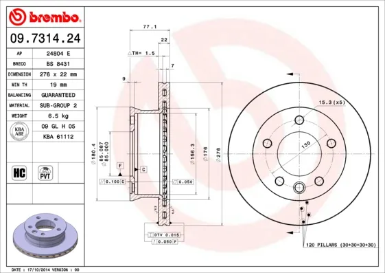BREMBO 09.7314.24 - 2x disco freno ATP Autoricambi Ordina Subito
