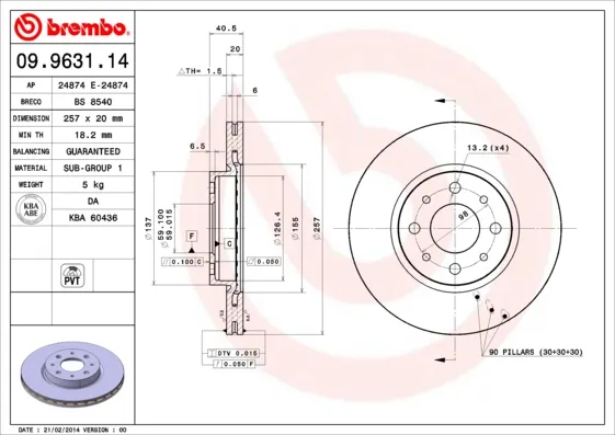 Acquista Ora BREMBO 09.9631.14 - 2x disco freno ATP Autoricambi