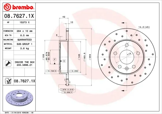 BREMBO 08.7627.1X - 2x disco freno asse posteriore completo ATP Autoricambi Promo Stagionale