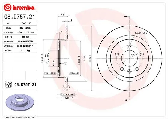 BREMBO 08.D757.21 - 2x disco freno ATP Autoricambi Spedizione Espresso
