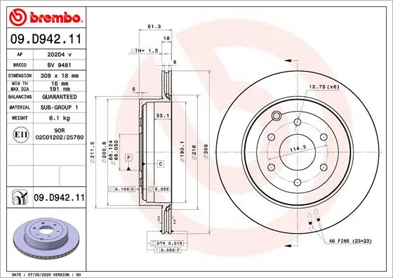 BREMBO 09.D942.11 - 2x disco freno ATP Autoricambi Offerta Lampo