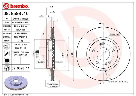 BREMBO 09.9598.11 - 2x disco freno ATP Autoricambi Promozione
