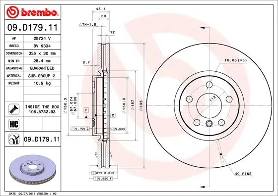 Pagamento Sicuro BREMBO 09.D179.11 - 2x disco freno ATP Autoricambi