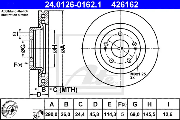 Subito Disponibile ATE 24.0126-0162.1 - 2x Disco freno asse anteriore Ventilato ATP Autoricambi