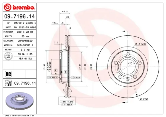 A Buon Prezzo BREMBO 09.7196.11 - 2x disco freno ATP Autoricambi