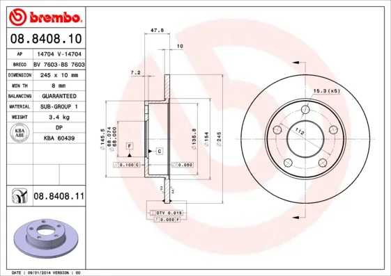 BREMBO 08.8408.11 - 2x disco freno ATP Autoricambi Promozione