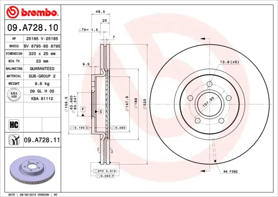 BREMBO 09.A728.11 - 2x disco freno ATP Autoricambi Affare