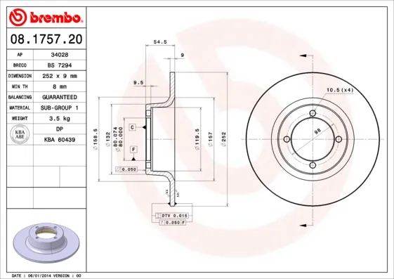 BREMBO 08.1757.20 - 2x disco freno ATP Autoricambi Saldi