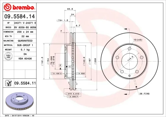 Compra Online BREMBO 09.5584.11 - 2x disco freno ATP Autoricambi