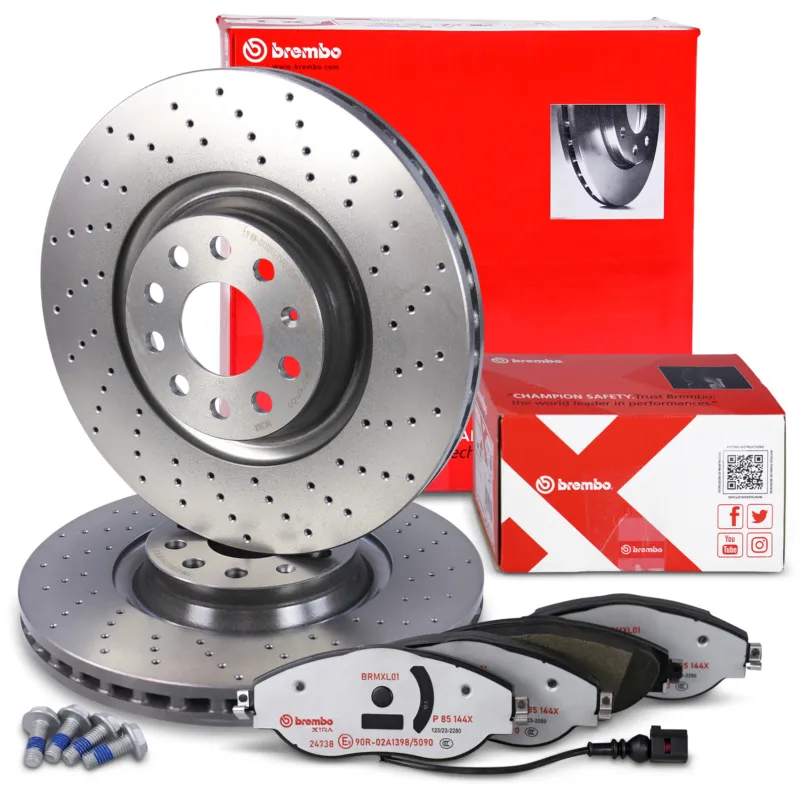 Must-Have BREMBO 40842453 - Dischi freno XTRA + pastiglie freno con contatto di avvertimento anteriore ATP Autoricambi