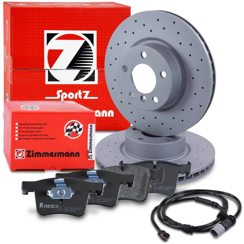 ZIMMERMANN 40667239 - Dischi freno sportivi +pastiglie freno +contatto di avvertimento anteriore ATP Autoricambi Prezzo Di Fabbrica