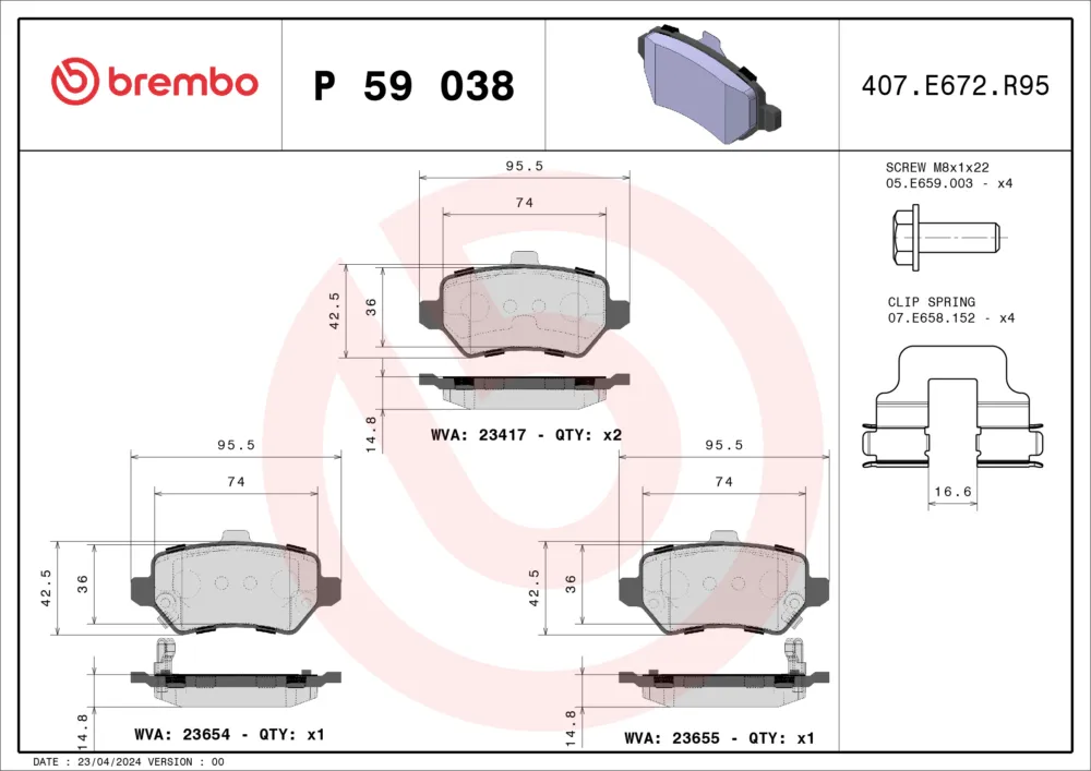 Popolare BREMBO P 59 038X - Kit pastiglie freno, Freno a disco ATP Autoricambi