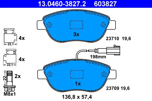 ATE 13.0460-3827.2 - Kit pastiglie freno, Freno a disco ATP Autoricambi Ultimissimo Modello