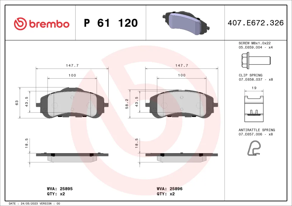 Popolare BREMBO P 61 120 - Kit pastiglie freno, Freno a disco ATP Autoricambi