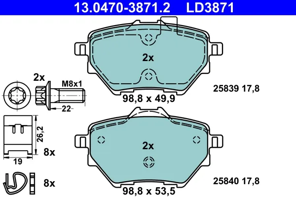 ATE 13.0470-3871.2 - Kit pastiglie freno, Freno a disco ATP Autoricambi Prezzo Basso