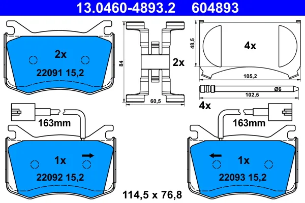 ATE 13.0460-4893.2 - Kit pastiglie freno, Freno a disco ATP Autoricambi Nuovo Arrivo