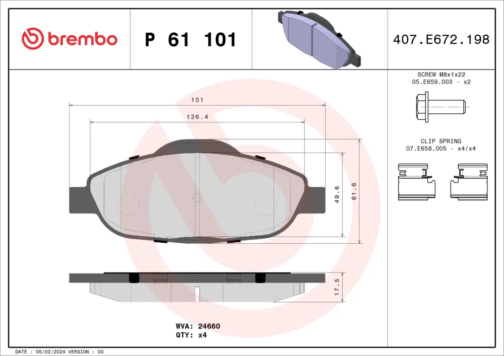 Vendita Finale BREMBO P 61 101X - Kit pastiglie freno, Freno a disco ATP Autoricambi