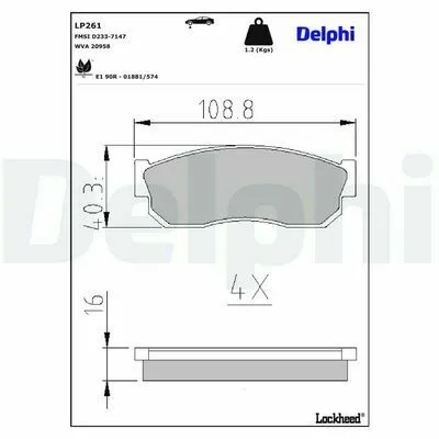 Compra Adesso DELPHI LP261 Kit Pastiglie Freno, Freno a Disco