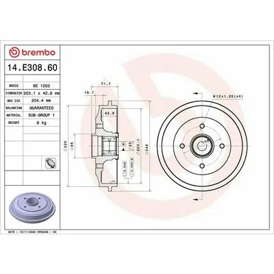 BREMBO ESSENTIAL LINE - With Bearing Kit 14.E308.60 Tamburo Freno Saldi
