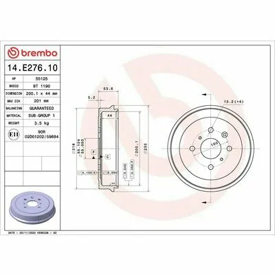 BREMBO ESSENTIAL LINE 14.E276.10 Tamburo Freno Non Perdere
