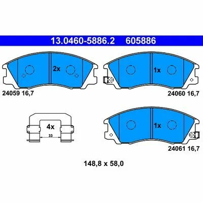 Subito Disponibile ATE 13.0460-5886.2 Kit Pastiglie Freno, Freno a Disco