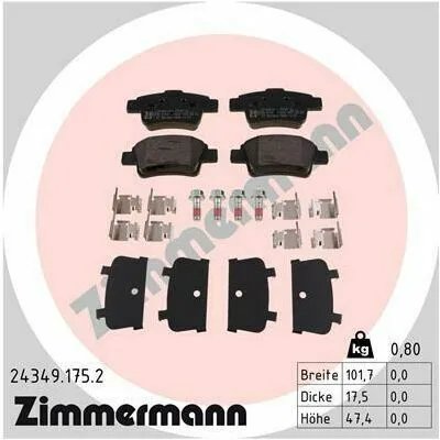 Consegna Rapida ZIMMERMANN 24349.175.2 Kit Pastiglie Freno, Freno a Disco