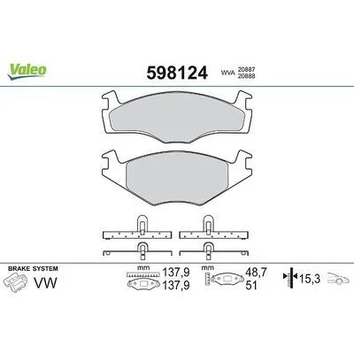 VALEO 598124 Kit Pastiglie Freno, Freno a Disco Offerta