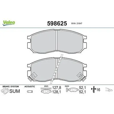 Prezzo Di Fabbrica VALEO 598625 Kit Pastiglie Freno, Freno a Disco