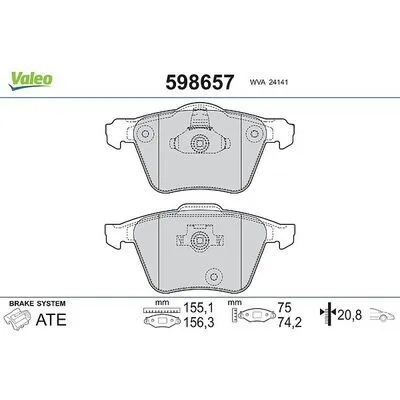 VALEO 598657 Kit Pastiglie Freno, Freno a Disco Esclusivo