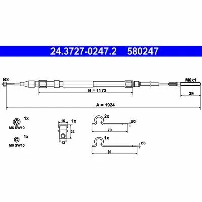 Compra Adesso ATE 24.3727-0247.2 Cavo Comando, Freno Stazionamento