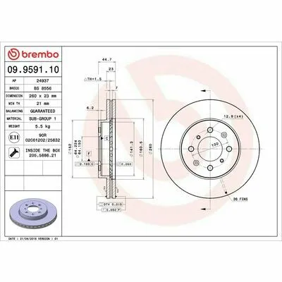 Professionale BREMBO PRIME LINE 09.9591.10 Disco Freno